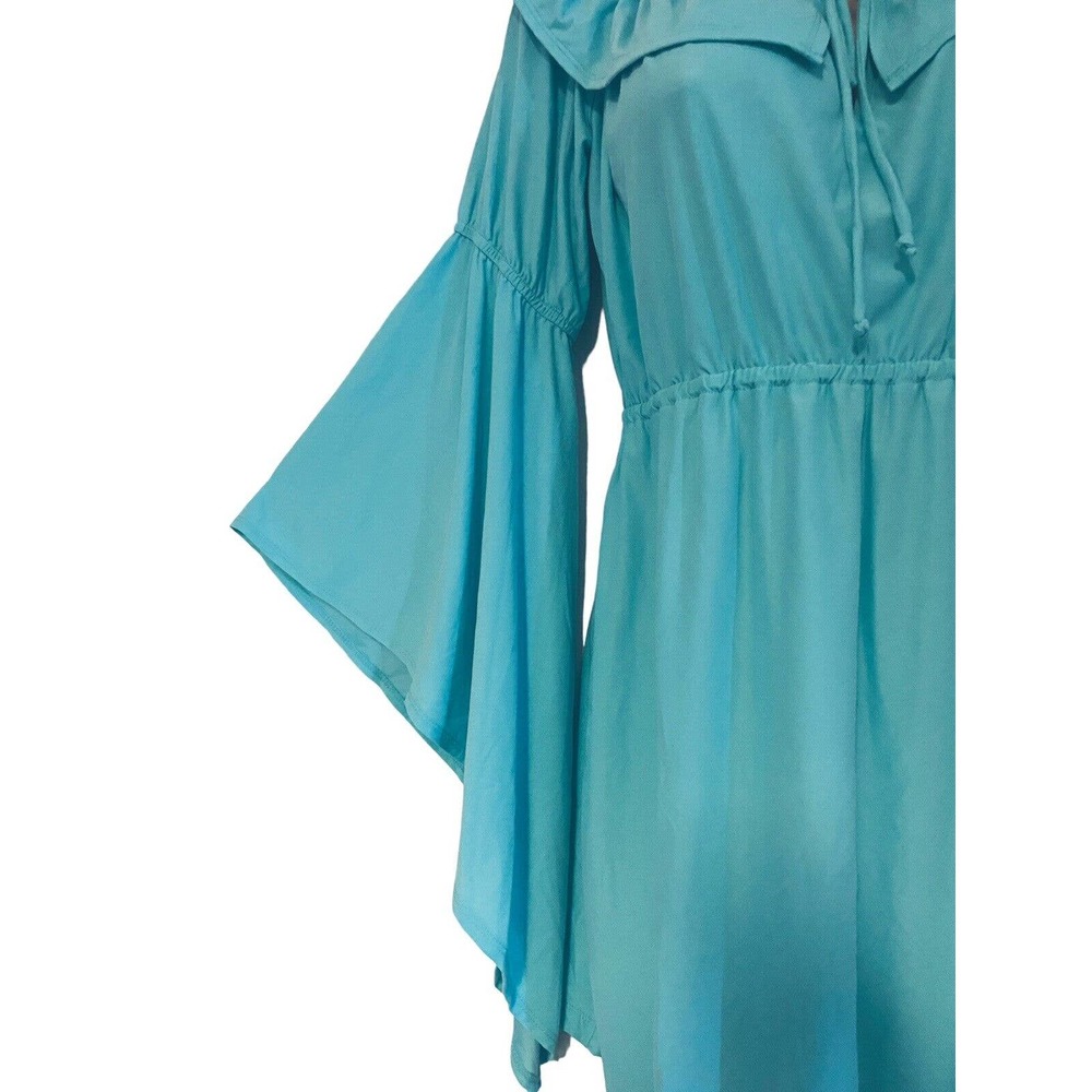 Midnight Velvet Tunic Pool Blue Bell Sleeve Peplum Office Casual Party Guest Top - Picture 8 of 11